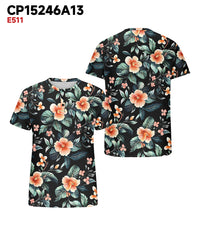 Men's Plus Size Hawaiian Leaf Floral Print Henry Collar Button Short Sleeve Tee