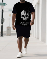 From Deserve to Deserve More Men's Big & Tall Skull Cartoon Short Sleeve T-shirt 2-Piece Set