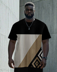 Men's Plus Size Daily Casual Black Color-block Geometric Print T-shirt Trousers Suit