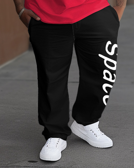 Men's Plus Size Casual Geometric Letter Space Print T-Shirt Trousers Suit