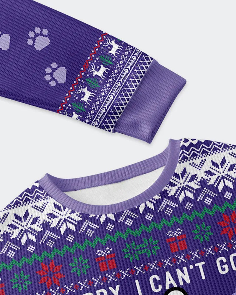 Big & Tall Men's Christmas Purple Cat Graffiti Print Crewneck Ugly Sweater