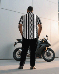 Big & Tall Men's Business Black & White Geometric Short Sleeve Shirt Trousers Suit