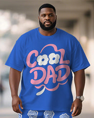 Men's Plus Size Father's Day Blue Cool Dad Text Print Short Sleeve T-Shirt Shorts Suit