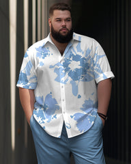 Men's Plus Size Business Casual Flower Print Short Sleeve Shirt Trousers Suit