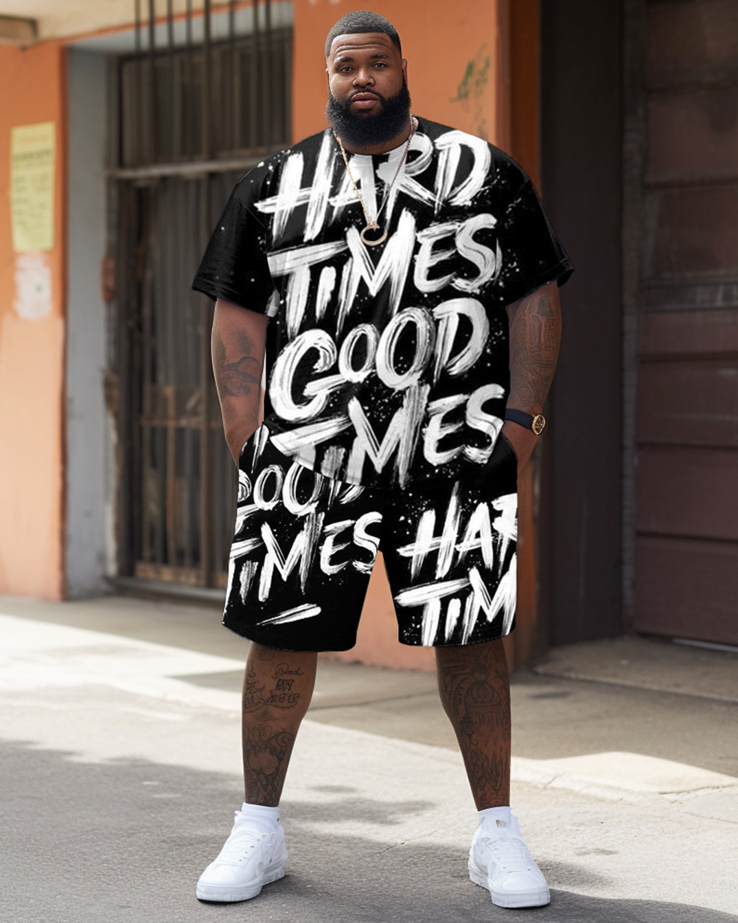 Street Hip Hop Large Letter Print Large Men's Set