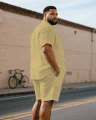 Men's Plus Size Shallow Khaki Chest Small Label Short Sleeve Shirt Shorts Suit