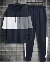 Men's Plus Size Simple Color Matching Hoodie Set of Two
