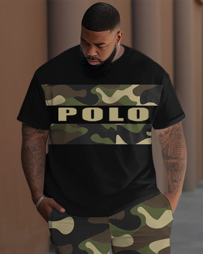 Big Guys Camouflage Patchwork Alphabet Print T-shirt Trousers Set