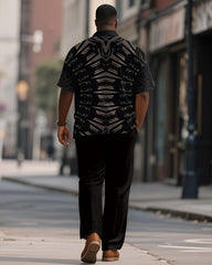 Men's Plus Size Black Half Circle Geometric Print Short Sleeve Shirt Trousers Suit