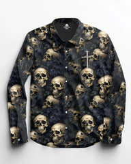 Men's Plus Size Dark Style Skull Print Long Sleeve Lapel Shirt and Pants Set