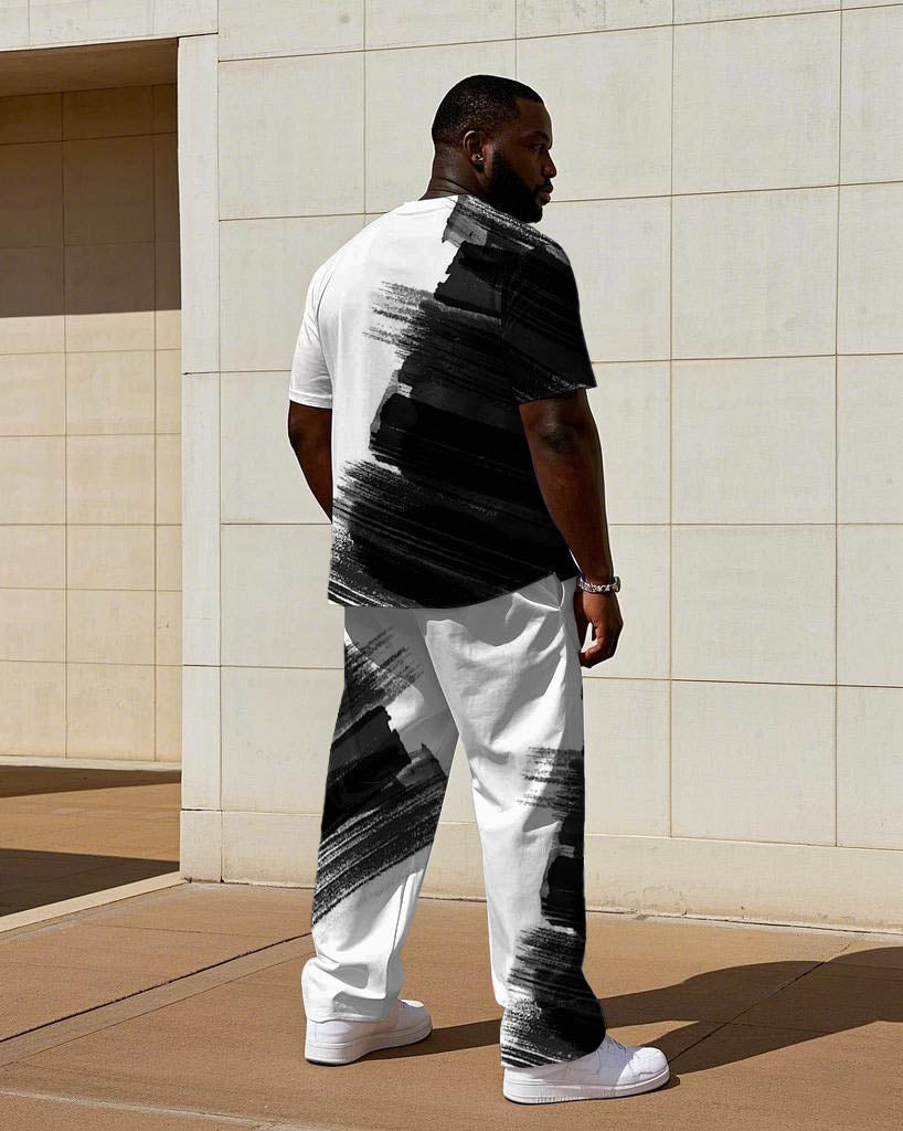 Men's Plus Size Street Brush "boss" Chest Printed Short Sleeve T-shirt Pants Suit