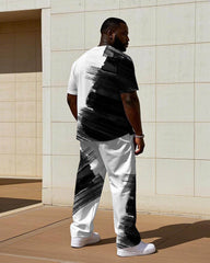 Men's Plus Size Street Brush "boss" Chest Printed Short Sleeve T-shirt Pants Suit