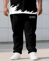Men's Plus Size Red & Black & White Ink Contrast King Simple Color Matching Short Sleeve T-shirt Trousers Suit
