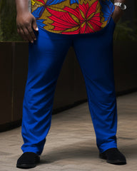 Men's Plus Size Blue Red Color Matching Leaf Long Sleeve Lapel Shirt Two-Piece Set