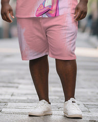 Men's Plus Size Pink Graffiti Sunglasses Cartoon Print Short Sleeve T-Shirt Shorts Suit