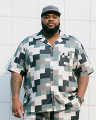 Big Man's Daily Leisure Outdoor Activities Square Puzzle Creative Camouflage Short Sleeve Shirt Shorts Suit