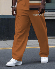 Men's Big & Tall Retro Splicing Stripe Style Letter RESPECT Printed Casual Short Sleeve T-shirt Pants Set