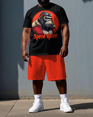Big & Tall Men's Speed Racer Cartoon Gorillas Printed Short Sleeve T-shirt and Short Set