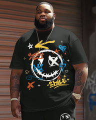 Men's Plus Size Casual Graffiti Expression Print T-Shirt Shorts Suit