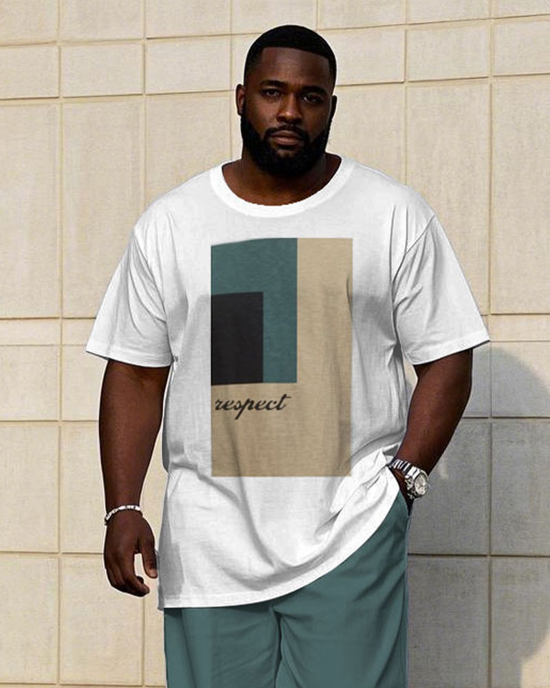 Men's Big & Tall Casual Colorblock Pattern Printed Short-sleeved T-shirt Trousers Set