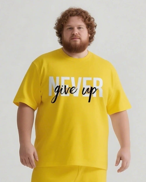 Never Give Up On Yourself Men's Big and Tall Simple Lettering Short Sleeve T-shirt Shorts Set