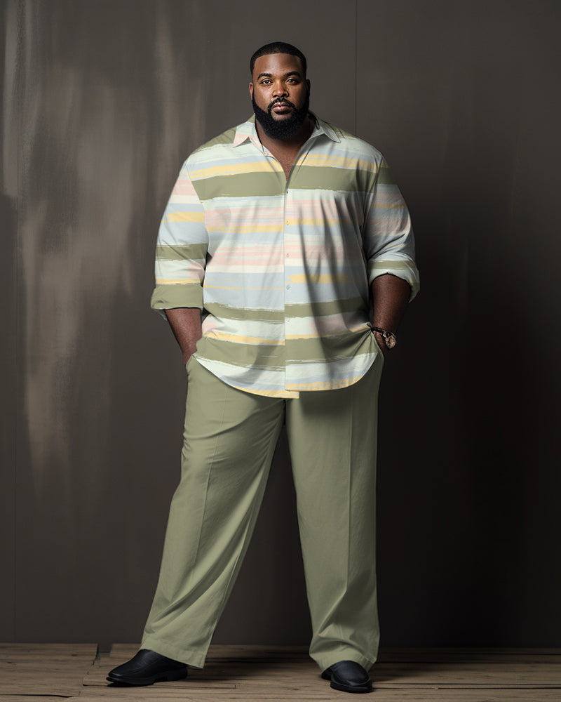 Men's Big and Tall Green Color Matching Long Sleeve Walking Suit