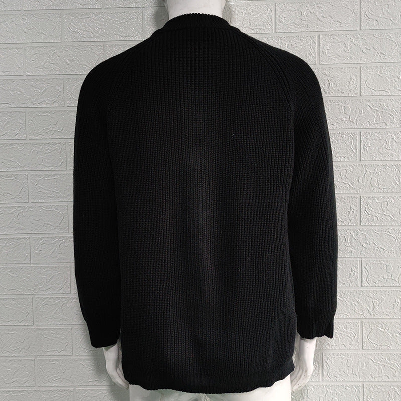 M-2XL Autumn And Winter Solid Color Zipper Turtleneck Knitted Jacket Sweater Cardigan