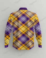 Men's Big & Tall Purple And Yellow Plaid Color Matching Lapel Long-Sleeved Shirt