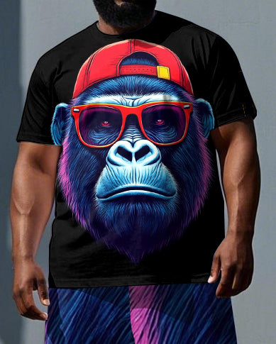 Big & Tall Men's Nylon Gorillas Cool Boy Daily Casual Short Sleeve T-shirt 2-Piece Set
