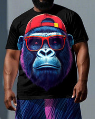 Big & Tall Men's Nylon Gorillas Cool Boy Daily Casual Short Sleeve T-shirt 2-Piece Set