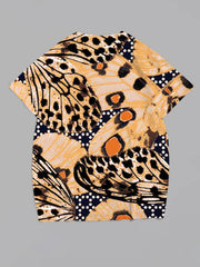 Women's Plus Size Butterfly Leopard Print Round Neck Short Sleeve T-Shirt