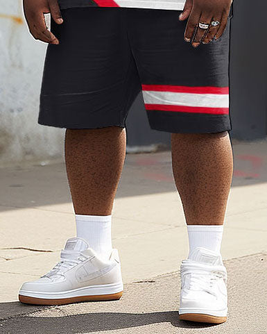 Street Casual Red Stripe Colorblock Print Big Men's Set