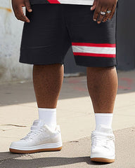 Street Casual Red Stripe Colorblock Print Big Men's Set
