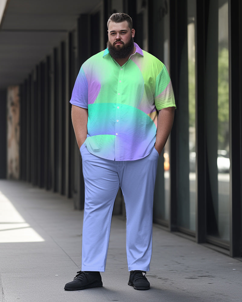 Plus Size Men's Walking Suit Gradient Short Sleeve Shirt and Pants Set