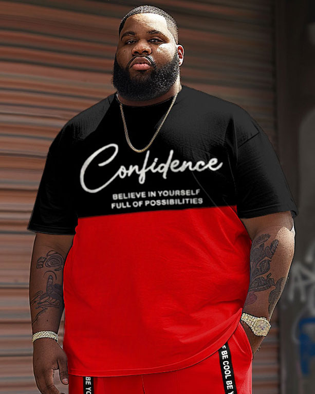 Street Casual Red Contrast Confidence Letter Print Big Men's Set