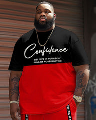 Street Casual Red Contrast Confidence Letter Print Big Men's Set