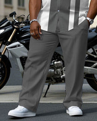 Men's Plus Size Classic Black And White Gray Three Color Simple Short Sleeve Shirt Trousers Suit