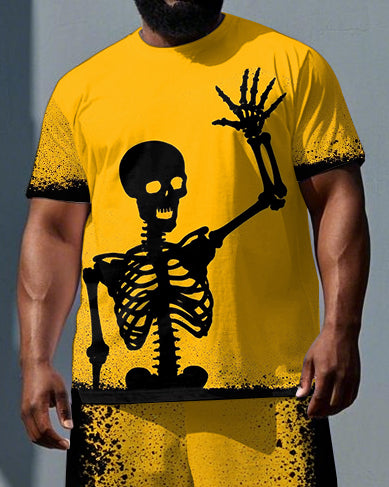 Even Bones Smile Inside Big & Tall Men's Happy Skull Print Short Sleeve T-shirt 2-Piece Set