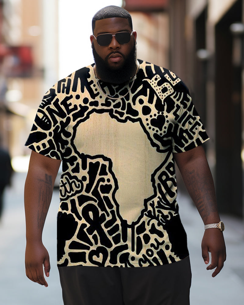Black Color Printed Oversized Casual Men's Short Sleeved T-Shirt