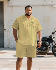 Men's Plus Size Shallow Khaki Chest Small Label Short Sleeve Shirt Shorts Suit
