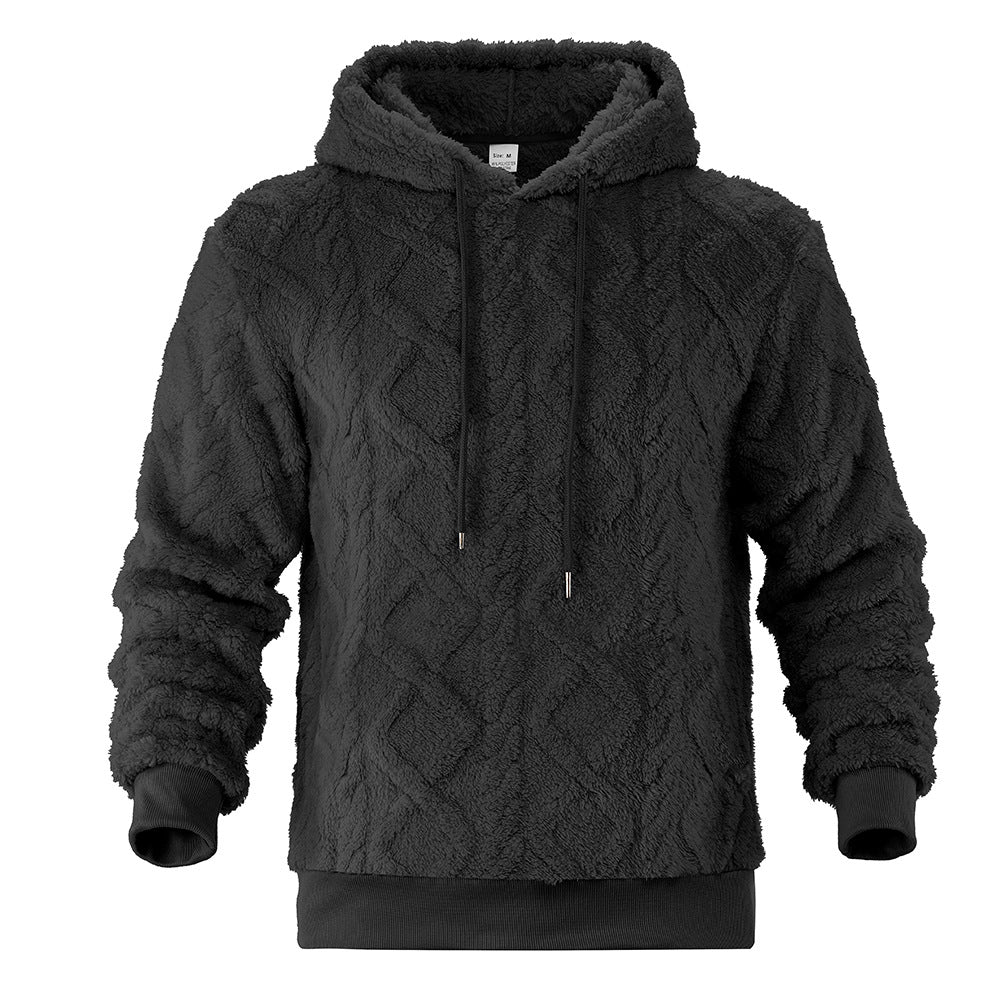 S-3XLTexture Plush Diamond Hooded Loose Fleece-lined Sweatshirt