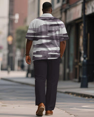 Men's Plus Size Simple Purple Abstract Color Block Print Short Sleeve Shirt Trousers Suit