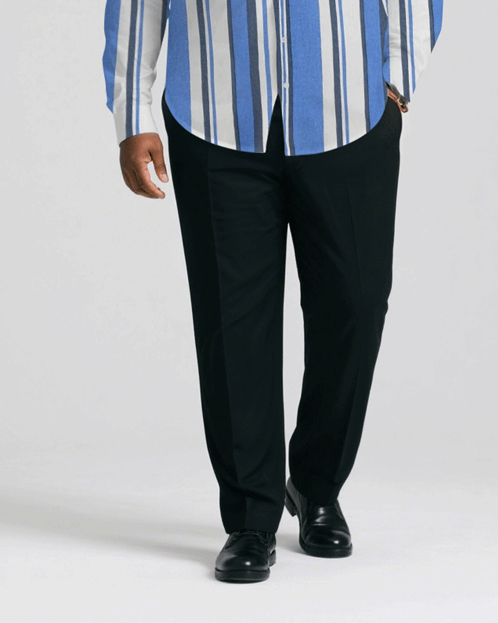 Men's Plus Size Business Classic Blue Striped Print Long Sleeve Shirt Trousers Suit