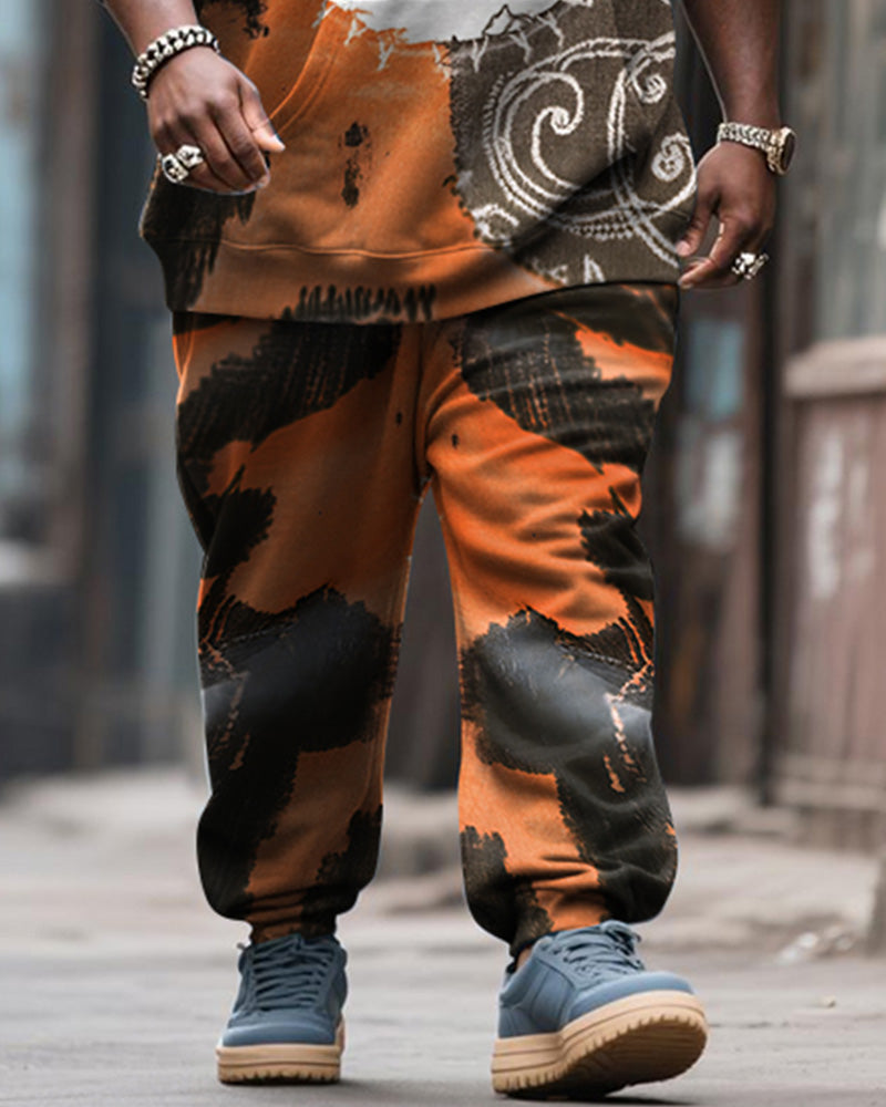 Big & Tall Men's Halloween Orange Pumpkin Facial Contrast Stitch Print Hoodie Suit