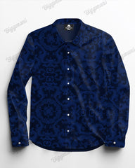 Men's Plus Size Sapphire Blue Jacquard Long Sleeve Shirt Trousers Suit