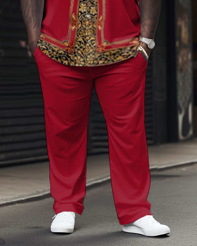 Men's Big & Tall Red Elegant Classic Geometric Short Sleeve Shirt Shorts Set