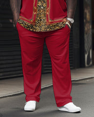 Men's Big & Tall Red Elegant Classic Geometric Short Sleeve Shirt Shorts Set
