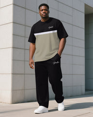 Men's Plus Size Simple Striped Color Block Letter Print T-shirt Trousers Suit