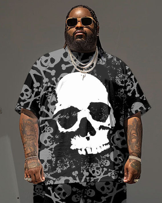 Big & Tall Men's Street Hip Hop Skull Print T-Shirt Shorts Set