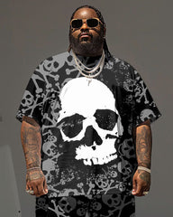 Big & Tall Men's Street Hip Hop Skull Print T-Shirt Shorts Set